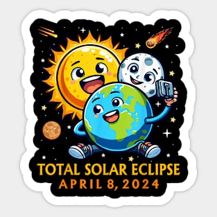Solar Eclipse April 8 2024 Cute Earth Sun Moon Selfie Space Gift For Men Women kids Sticker